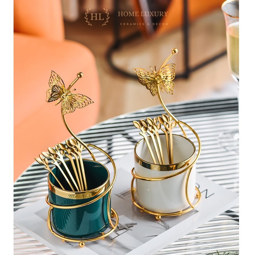 (Tổng hợp) Hũ sứ - Hũ thủy tinh đựng Thìa Nĩa - Cắm hoa Decor | Thìa nĩa inox kèm hũ đựng Home Luxury ( Hàng có sẵn )
