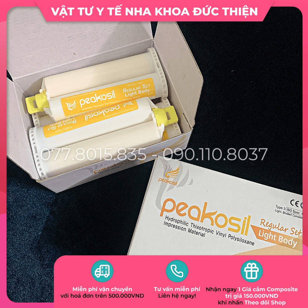 Cao su lấy dấu lỏng dùng súng Peakosil Lightbody Regular (1 cặp + 3 đầu trộn lớn + 3 đầu trộn nhỏ)