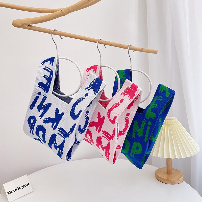 Túi Đeo Vai Đan Len Họa Tiết Sọc Caro Thời Trang Cho Nữ