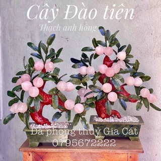 Cây đào đá phong thuỷ thach anh hồng 18 quả có kiểm định