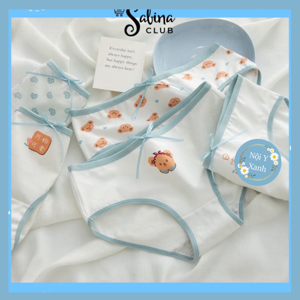 Quần Lót Nữ Cotton Trơn Hoạt Tiết Siêu Dễ Thương QL1 nội y xanh, chất đẹp, deal tốt