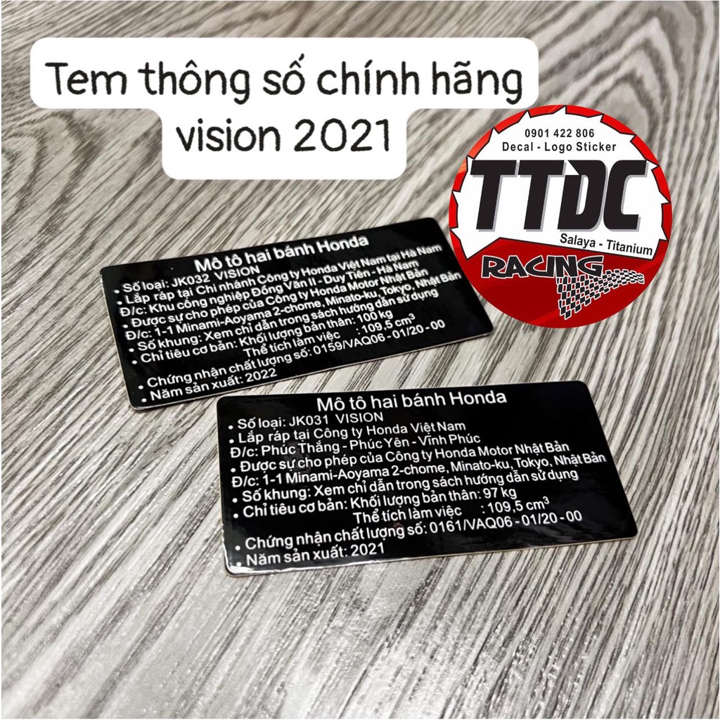 Bộ tem thông số chính hãng vision