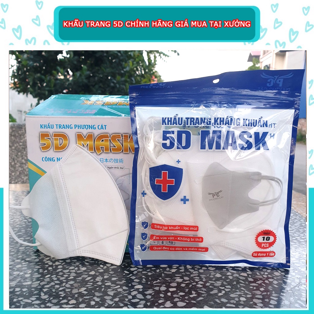 Khẩu Trang 5D Mask Phượng Cát 10 Chiếc Màu Trắng Hàng Chính Hãng Chất Liệu Cao Cấp, Form Chuẩn Ôm Sát Mặt