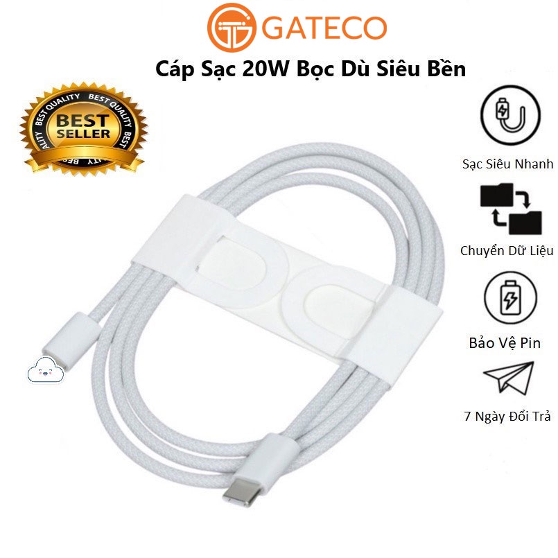 Dây Sạc Type C 20w Bọc Dù Full Box , cáp sạc nhanh 20w - Hỗ Trợ Sạc Siêu Nhanh - Dùng Cho Các Máy từ ip6 đến 13Prm