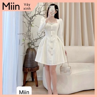 Váy dạ dài tay ly xòe cổ vát