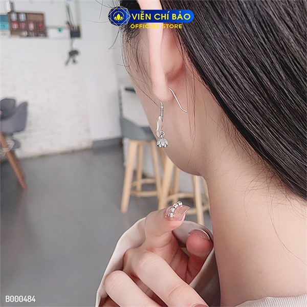 Bông tai bạc nữ đài sen dáng dài chất liệu bạc Thái 925 thời trang phụ kiện trang sức Viễn Chí Bảo B000484
