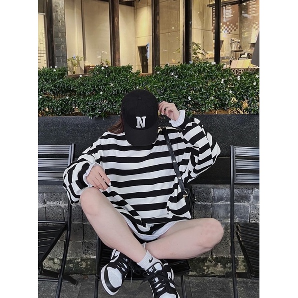 Áo nỉ kẻ dày form oversize 4 màu ( có sẵn )