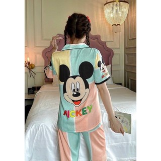 Đồ bộ lụa xước cao cấp Mickey