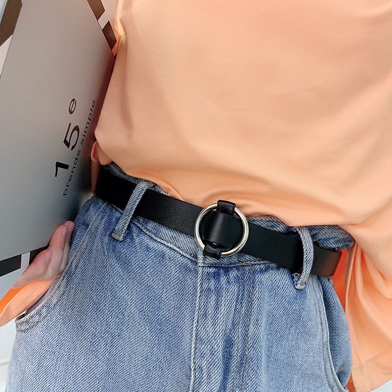 Thắt Lưng Khóa Tròn Không Xốp Phong Cách Retro Hàn Quốc Cho Nữ