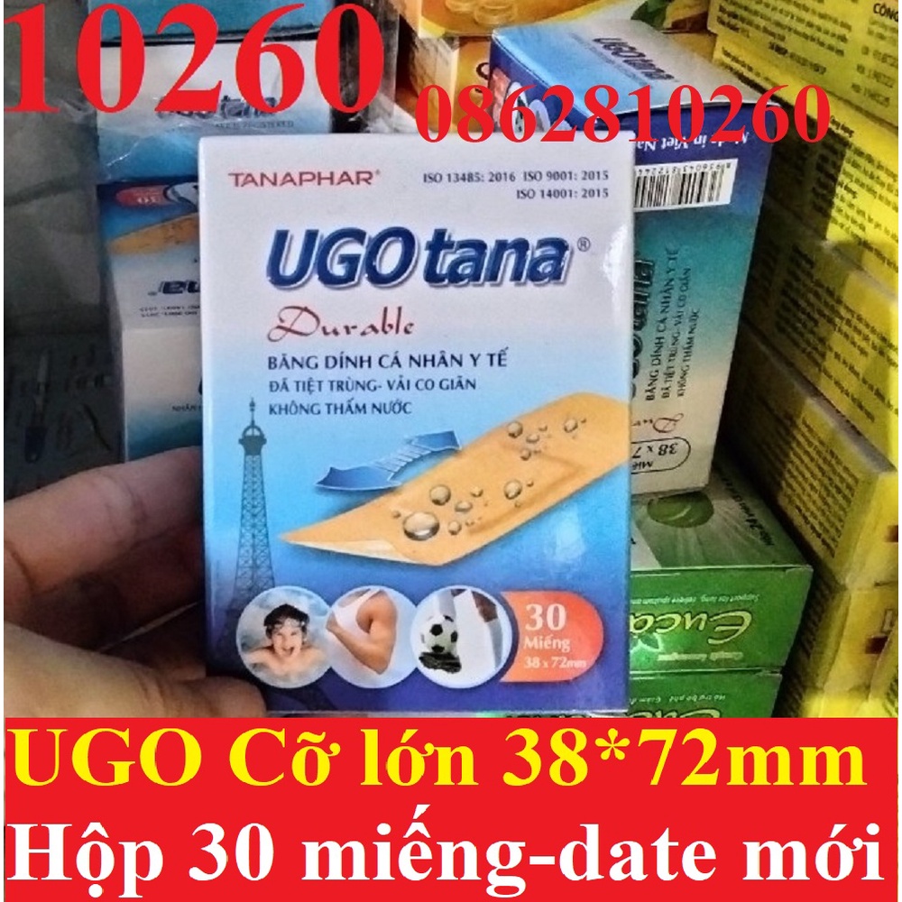 Hộp Băng dính cá nhân y tế UGOTANA miếng to 38x72mm Hộp 30 miêng Không thấm nước, băng vết thương đứt tay [UGO TANA]
