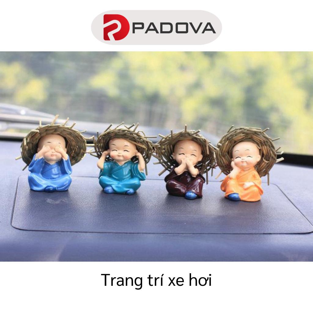 Bộ 4 Tượng Chú Tiểu Tứ Không Đội Nón Rơm PADOVA Trang Trí Xe Hơi, Bàn Làm Việc 5325