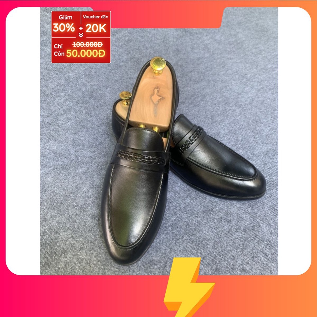 Giày Tây Lười Loafer Da Bò Thật, Màu Đen, Đế 3cm, Khâu Chỉ Sáp - Thương hiệu INO TA25