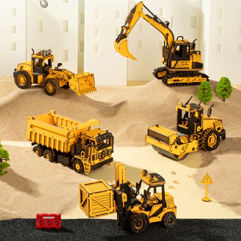 Mô Hình Gỗ 3D Lắp Ráp DIY Robotime Chủ Đề Xây Dựng| Máy Xúc, Xe Ben, Máy Ủi, Xe Nâng,Xe Lu chuyển động