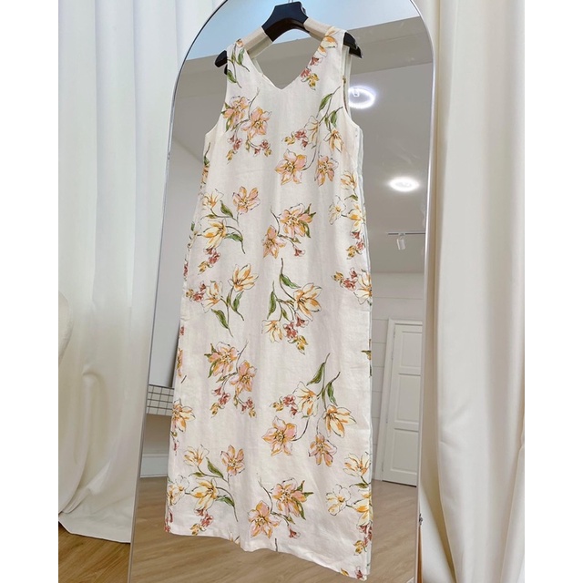 Xanhlinen - đầm suôn linen xẻ lưng