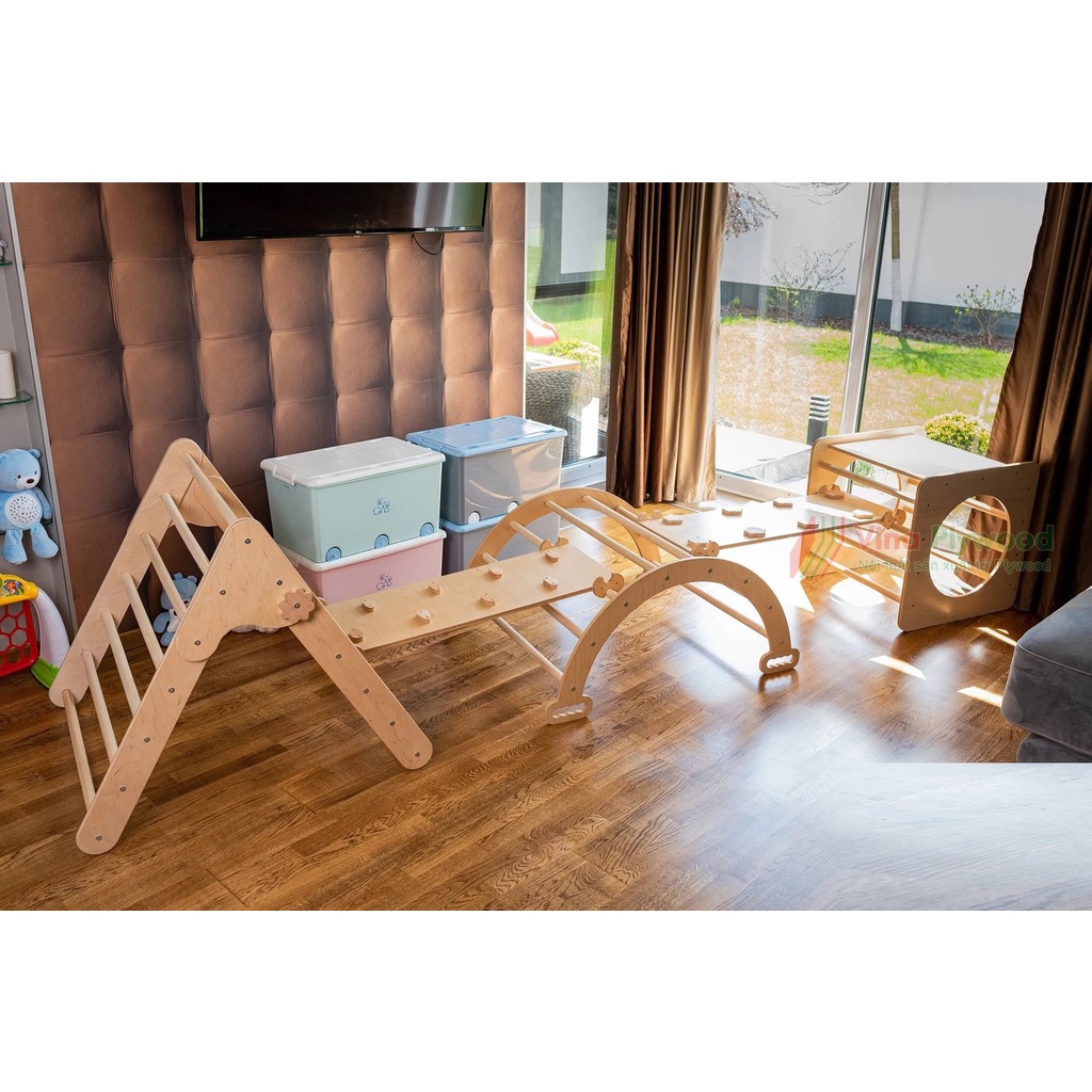 Bộ thang vân động montessori 5 chi tiết, sản xuất bằng plywood phủ melamin an toàn vơi trẻ em