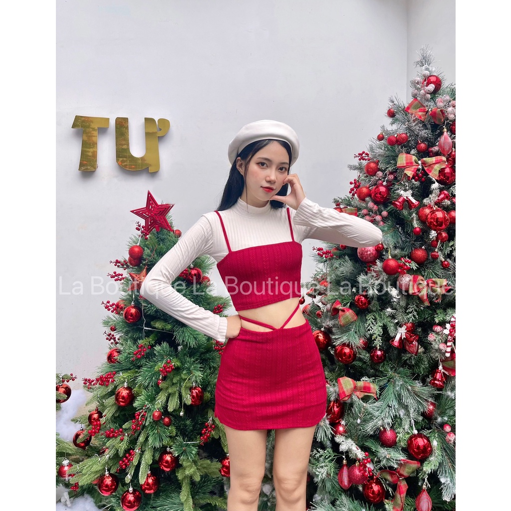 Set Áo Hai Dây Kèm Chân Váy Cột Dây Ôm Body Cá Tính LA BOUTIQUE, set đồ noel giáng sinh Đà Lạt