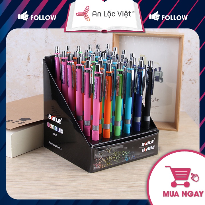 Set 2 Bút chì bấm cơ khí Baile BL-519B ngòi 2B, kích thước 0.5mm - 0.7mm