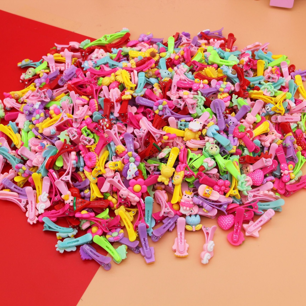 Set 50-100 kẹp nhựa charm mỏ vịt cho bé gái nhiều màu tươi sáng dễ thương