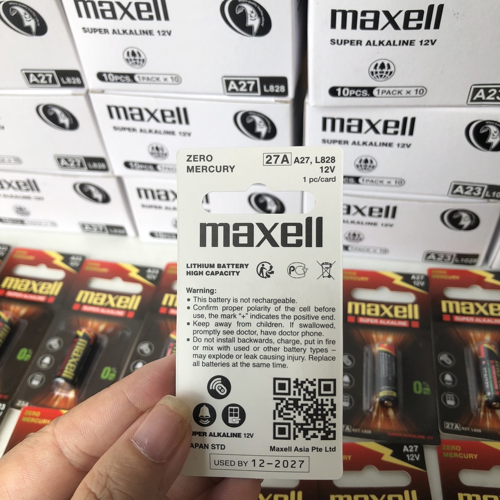 Pin A23, A27 Alkaline 12V Maxell - Hàng Chính Hãng Cho điều khiển cửa cuốn, chuông điện, chìa khoá ô tô