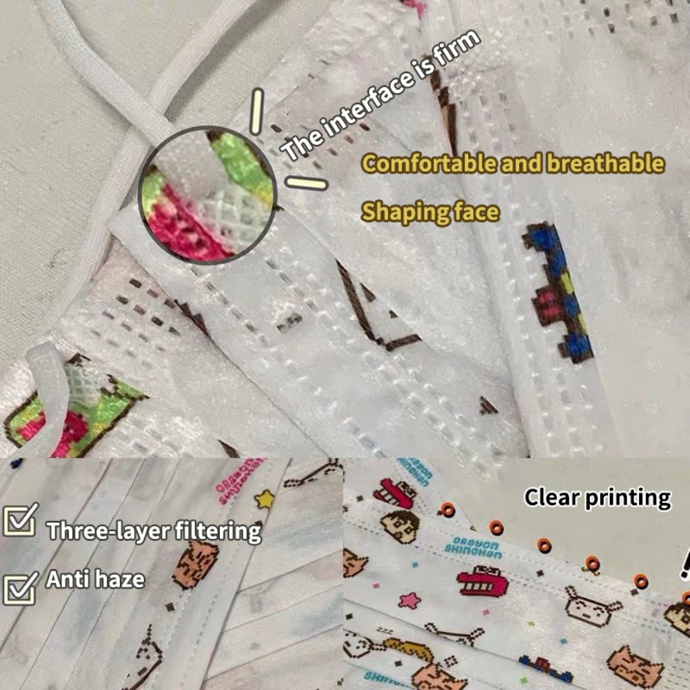 1 Khẩu Trang 3 Lớp Thoáng Khí In Họa Tiết Hoạt Hình Cậu Bé Bút Chì Shin-chan