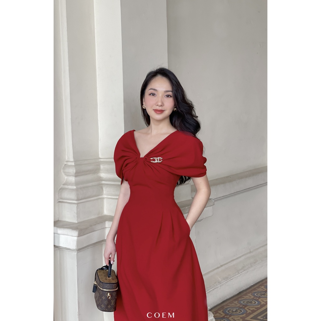 ĐẦM TRỄ VAI DÁNG DÀI NỮ TÍNH THANH LỊCH SANG TRỌNG THIẾT KẾ CAO CẤP ĐI TIỆC HẸN HÒ MÀU ĐỎ - NHÀN DRESS