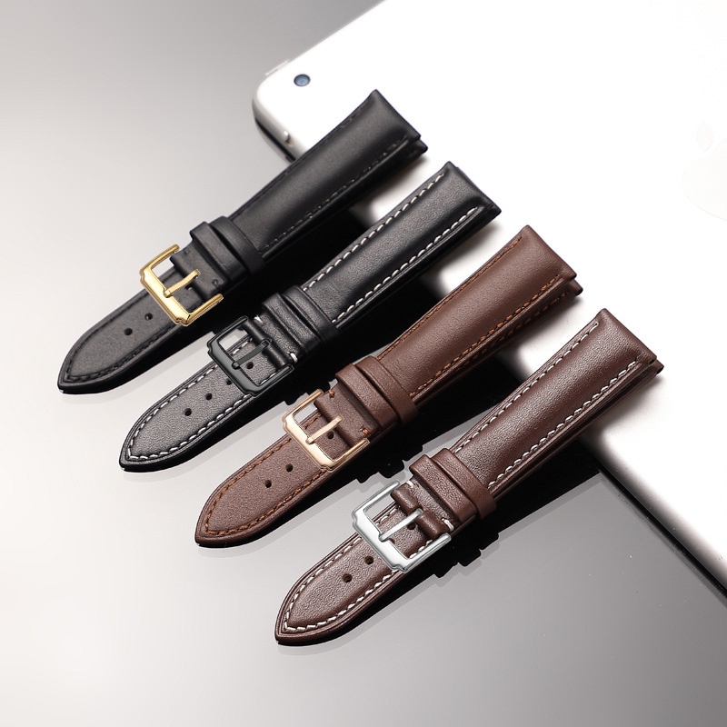 [Hàng nhập Xịn] Dây đồng hồ da bò 2 mặt lớp da bò đầu tiên TRƠN chống thấm nước BO-38 size 12 14 16 18 20 22mm (Đen)