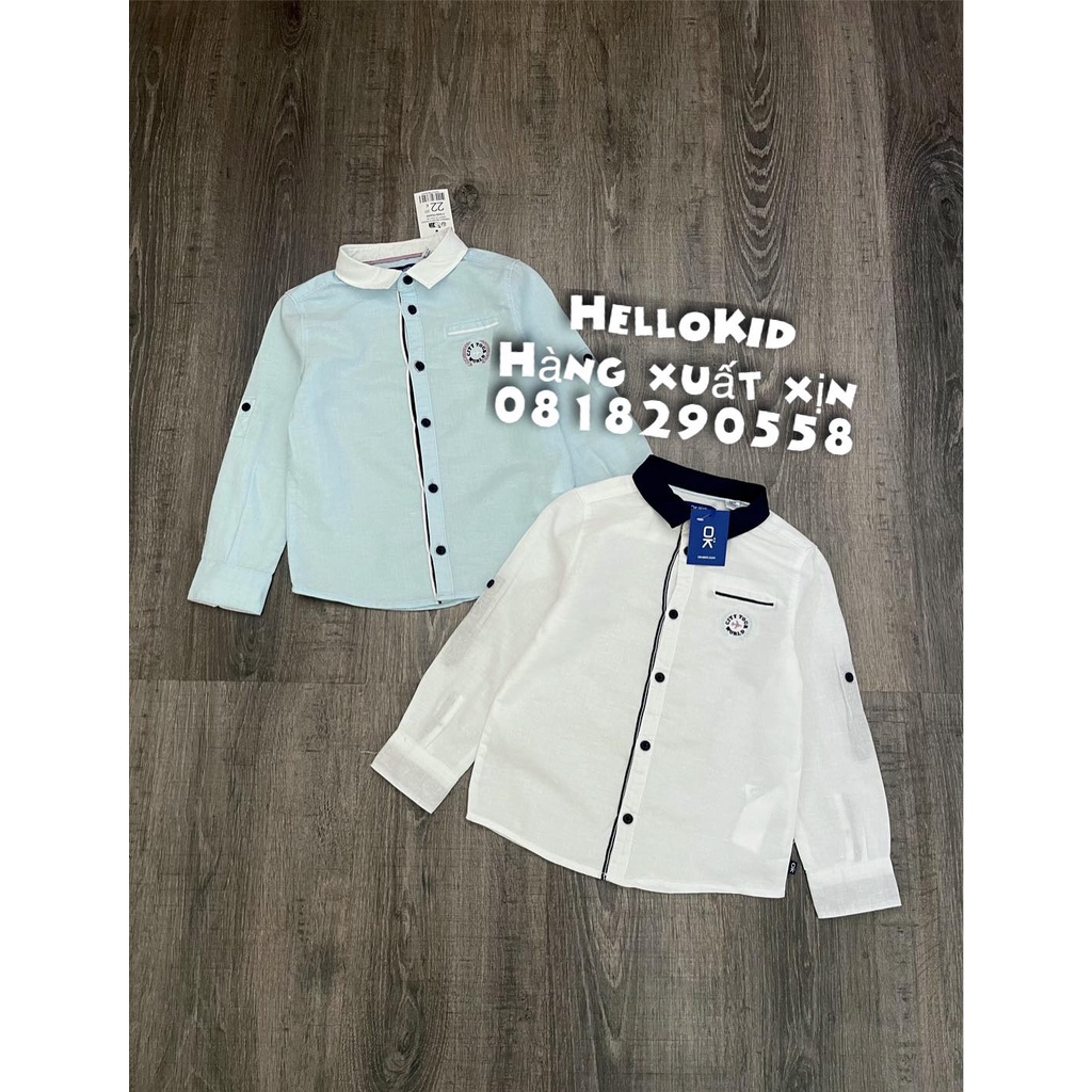 A815-Áo sơmi okaidi thêu chữ ngực bé trai