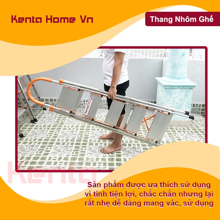 Thang nhôm ghế tay vịn chữ A bản to 3 4 6 Bậc cao từ 0.74M -1,47M, Thang ghế gấp gọn siêu nhẹ chịu được tải trọng 150kg