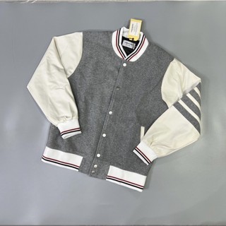 Áo Khoác Bomber THOME BROWNE Tay Da Viền Sọc Nam Nữ - Fom Dáng Unisex Siêu Hot 2022