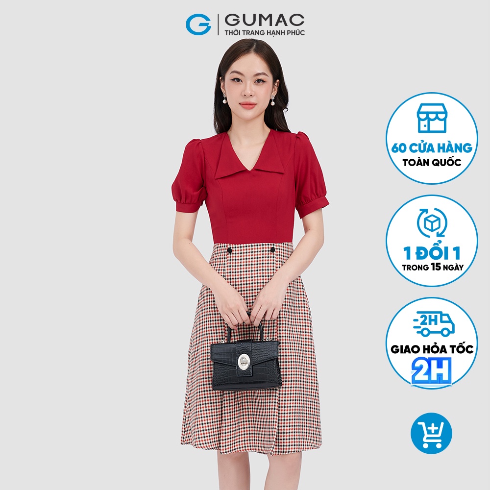 Đầm cổ bẻ phối nút thời trang GUMAC LD1014