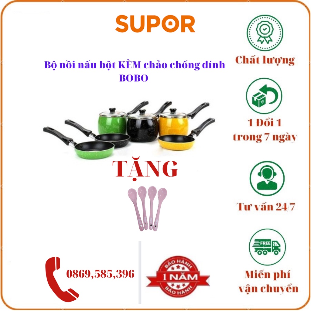 Bộ nồi nấu bột KÈM chảo chống dính BOBO T0305 siêu đẹp - An toàn cho sức khỏe của bé