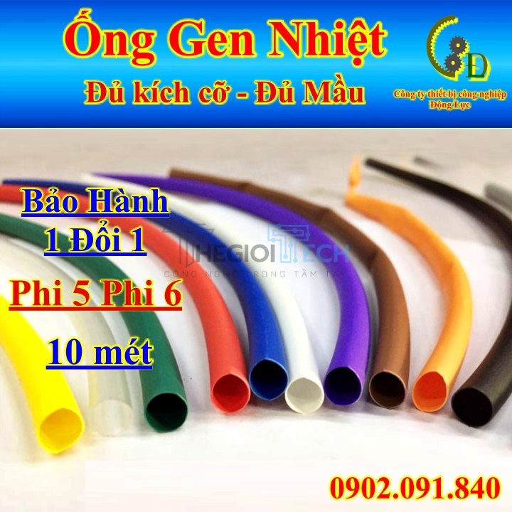 [D6 D5 10mét] Ống gen co nhiệt bọc cách điện phi 5 6 luồn dây điện, dây ren sun nhiệt bọc đầu cos mầu xanh đỏ vàng đen - D6 đen(10m)