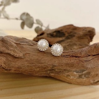 (Chuôi Bạc 925) E149 Khuyên tai bông tai nữ hạt trai viền ngọc đẹp nhỏ Ring House