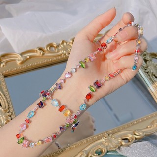 1 cặp bông tai / vòng tay / vòng cổ đính đá màu cầu vồng thiết kế nhỏ nhắ