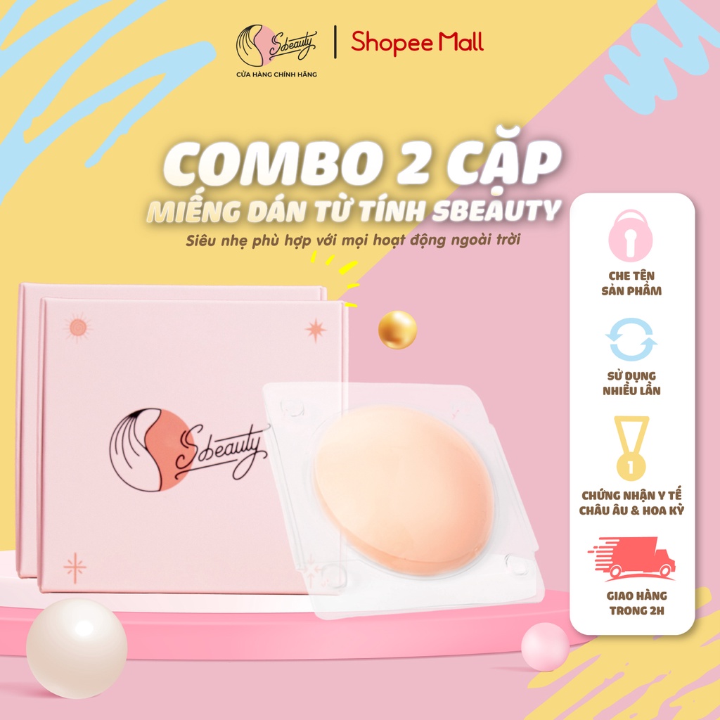 Combo 2 cặp Miếng dán ti tự thân silicon dùng được nhiều lần SBeauty không keo siêu mềm không gây đau rát