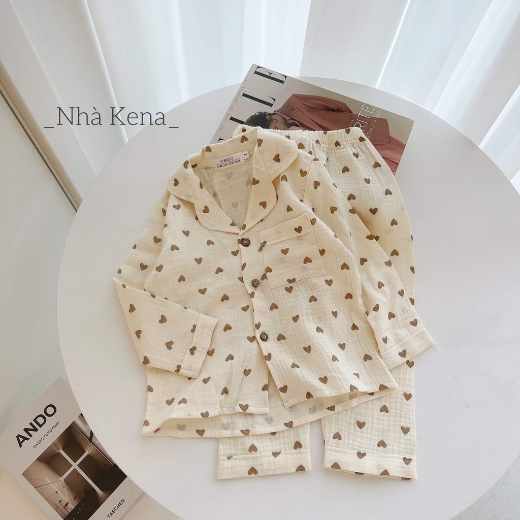 Pijama  dài tay  vải xô muslin cho bé gái