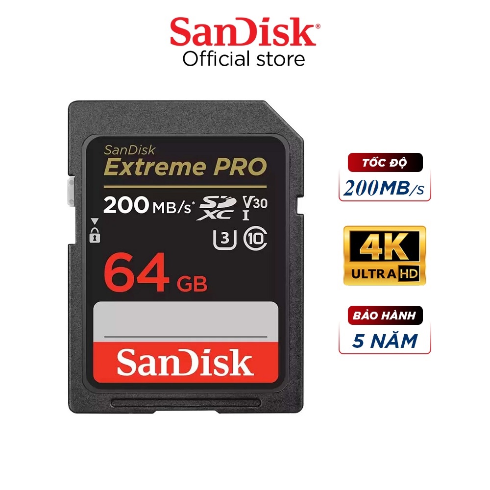 Thẻ nhớ SDXC SanDisk Extreme PRO 64GB UHS-I U3 4K V30 upto 200MB/s