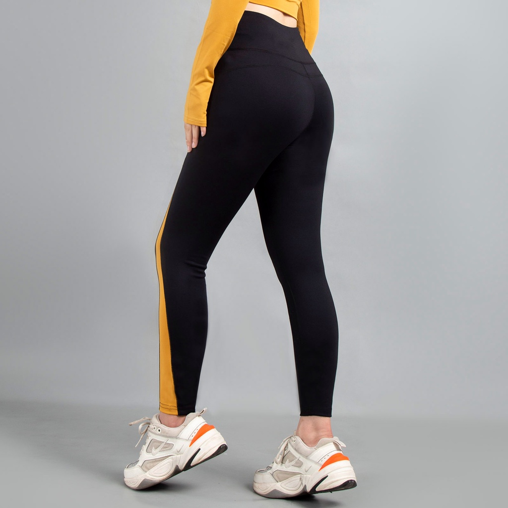 Quần thể thao Gladimax Leggings Genmax G12 đen phối màu hai bên hỗ trợ, nâng cao hiệu quả tập luyện