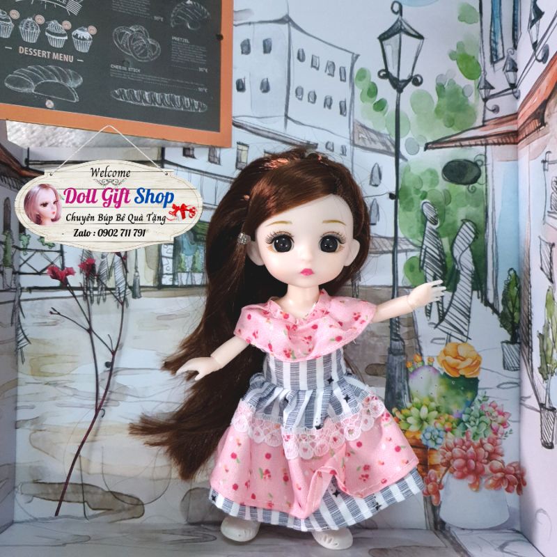 Búp bê nhỏ xinh 16cm mắt đá 3D có khớp xoay đồ chơi dễ thương quà tặng cho bé gái- Doll Gift Shop