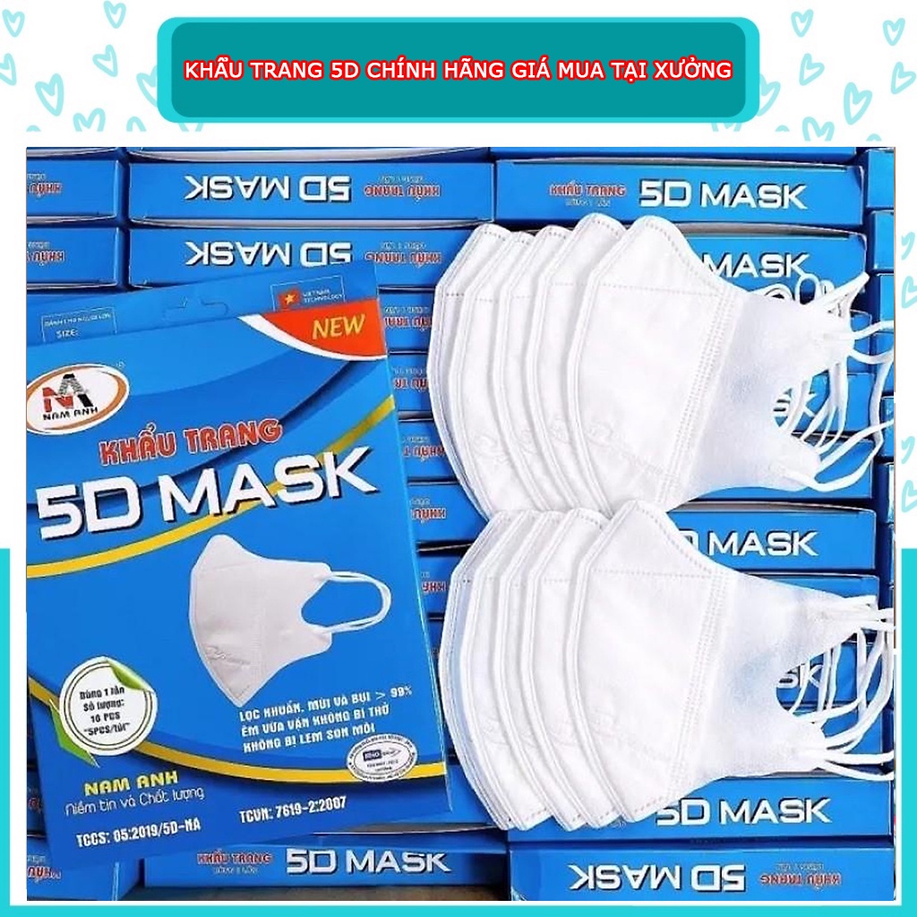 Khẩu trang 5D Nam Anh,Phượng Cát ... lẻ hộp 10 chiếc trắng