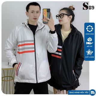 Áo khoá gió nam nữ unisex 2 lớp S89 , chống nước hoạ tiết 43 sọc thome thời trang thu se lạnh