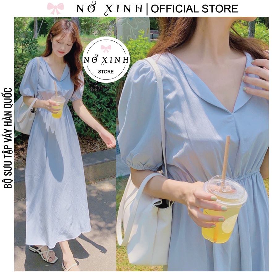 Đầm Dự Tiệc Công Sở Dáng Dài Tay Phồng Tiểu Thư Hàn Quốc Có Size S-M-L-XL-XXL (ảnh+video thật)