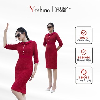 Đầm dạ đỏ dáng ôm A cổ sen tròn nữ Yoshino 215523101