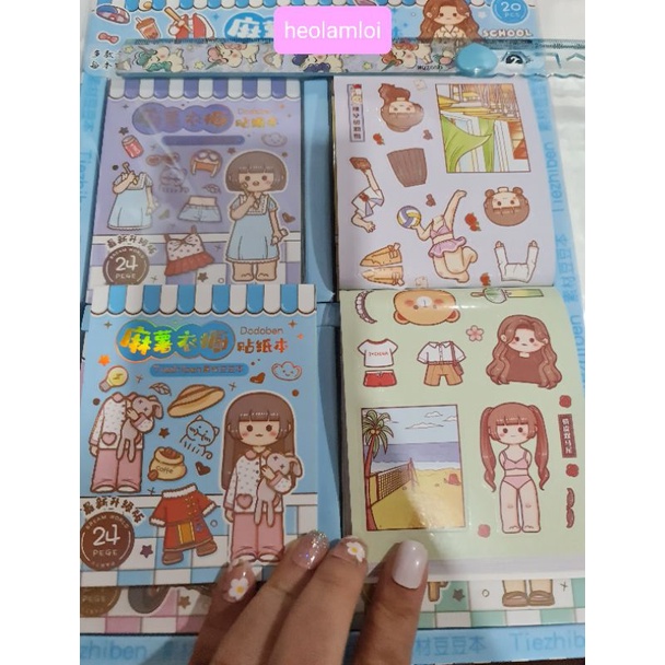 Set 24/20/18 trang trò chơi tự thiết kế sticker thời trang búp bê giấy size 10.4cm/ 10.6cm / 14.5cm dạng sổ.