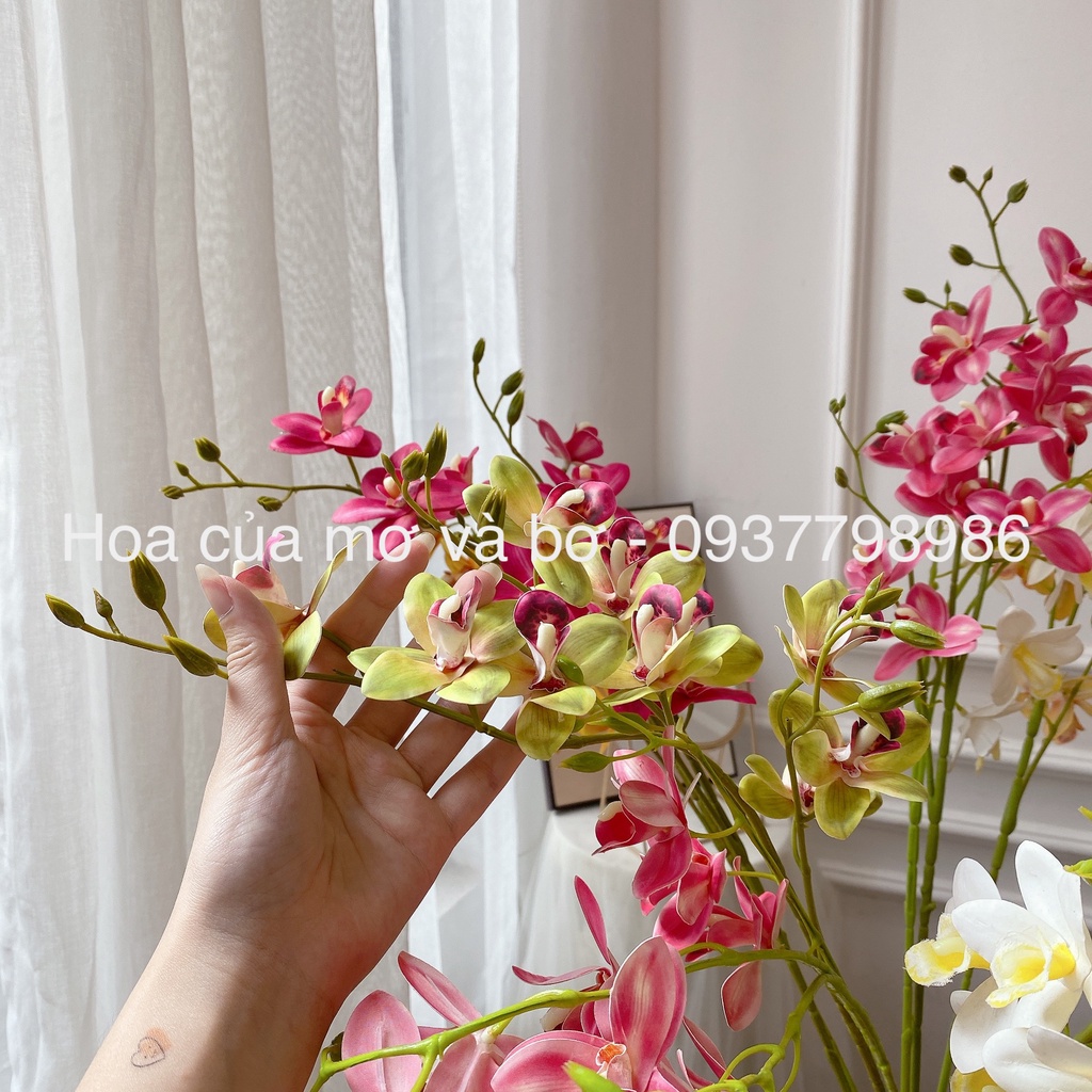 Cành Địa Lan Đông Á 3 Nhánh 10 bông Cao Su Cao Cấp MerBer Dài 90cm