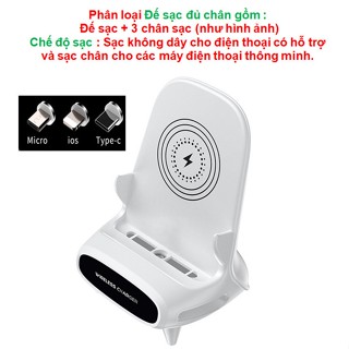 Đế sạc nhanh sạc điện thoại không dây 15W , đế sạc đủ chân được tặng kèm chân từ tính : Type C , Micro , Iphone