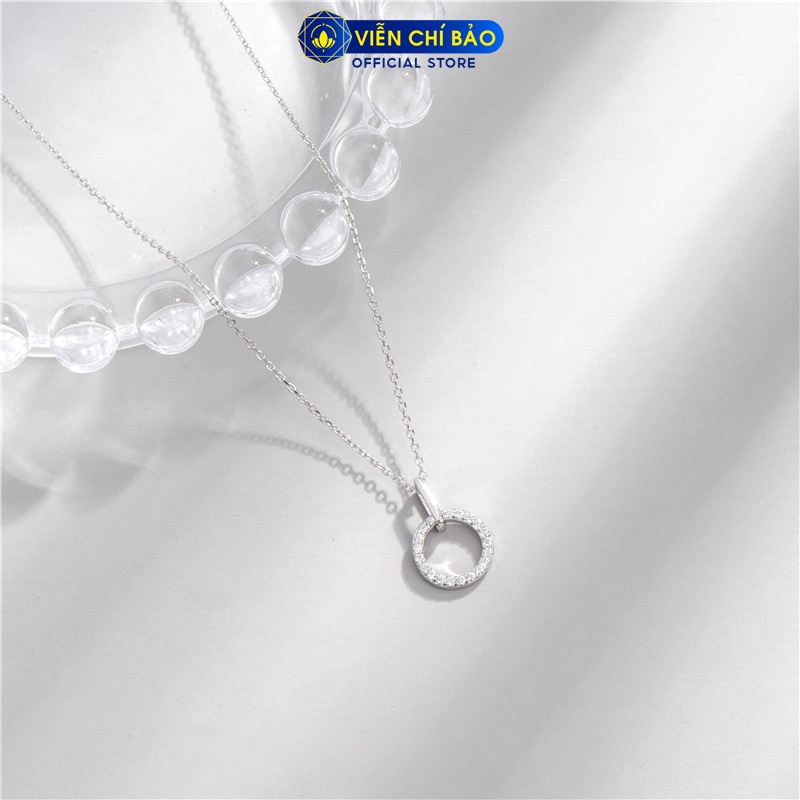 Dây chuyền bạc nữ tròn đính đá móc trơn chất liệu bạc 925 thời trang phụ kiện trang sức Viễn Chí Bảo D400462
