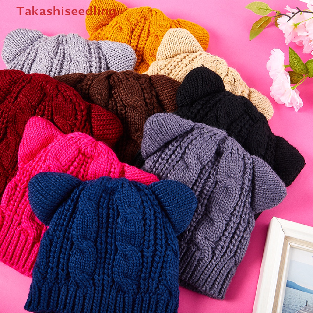 (Takashiseedling) 1 Mũ Dệt Kim Đính Tai Mèo Giữ Ấm