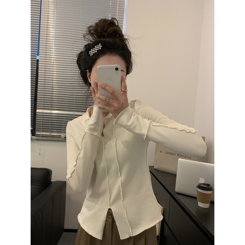 Áo Thun DàI Tay Cổ Chữ V PhốI Dây ChéO Cho Nữ