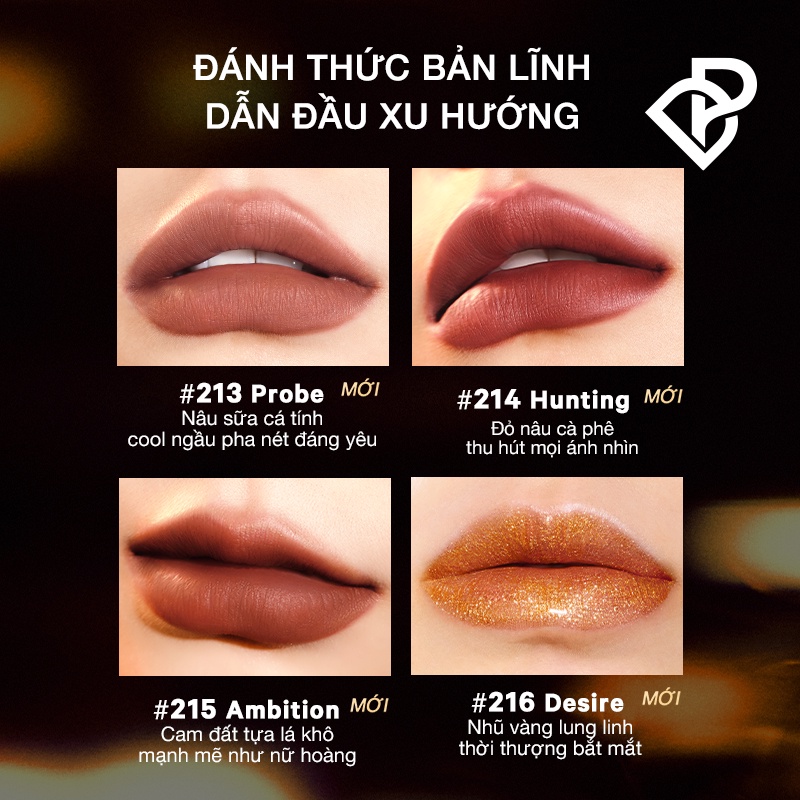 Son kem PERFECT DIARY ReadMe Lip Stain bám màu lâu trôi 4g+Bảng phấn mắt 12 màu tông lì + ánh nhũ kèm cọ trang điểm 14g